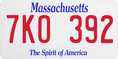 MA license plate 7KO392