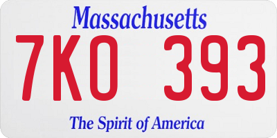 MA license plate 7KO393