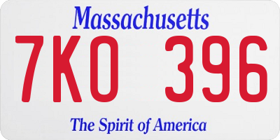 MA license plate 7KO396