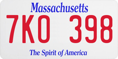 MA license plate 7KO398