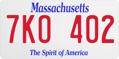 MA license plate 7KO402