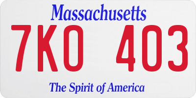 MA license plate 7KO403
