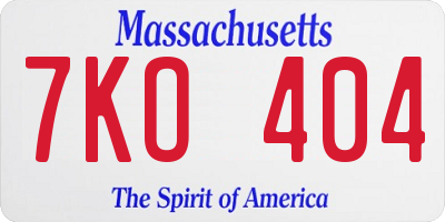 MA license plate 7KO404