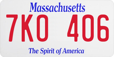 MA license plate 7KO406