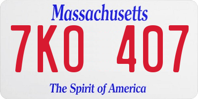 MA license plate 7KO407