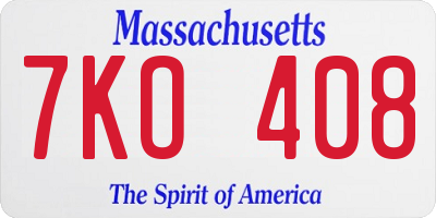 MA license plate 7KO408