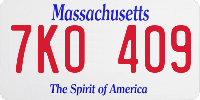 MA license plate 7KO409