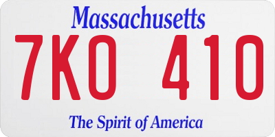 MA license plate 7KO410