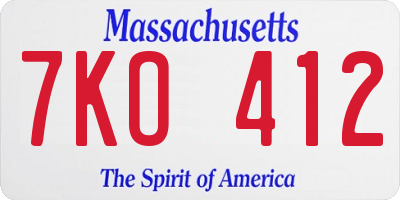 MA license plate 7KO412