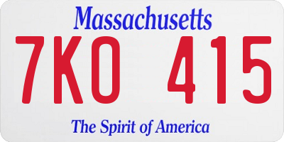 MA license plate 7KO415
