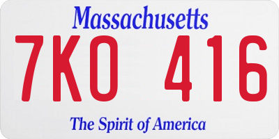 MA license plate 7KO416