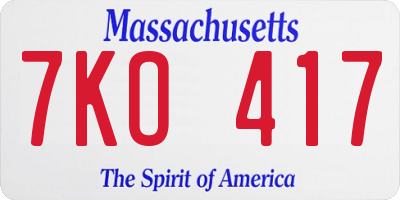 MA license plate 7KO417