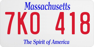 MA license plate 7KO418