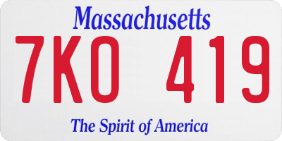 MA license plate 7KO419