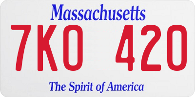 MA license plate 7KO420