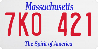 MA license plate 7KO421
