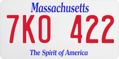 MA license plate 7KO422
