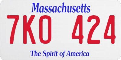MA license plate 7KO424