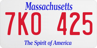 MA license plate 7KO425