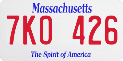 MA license plate 7KO426