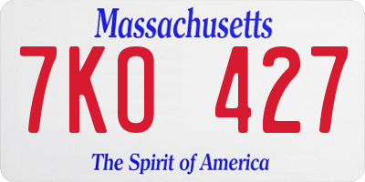 MA license plate 7KO427