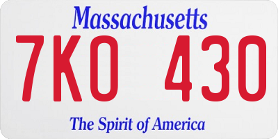 MA license plate 7KO430