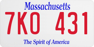 MA license plate 7KO431