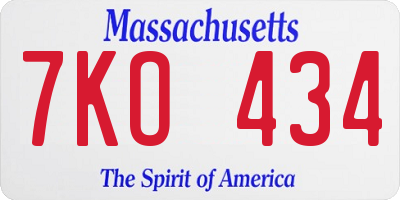 MA license plate 7KO434