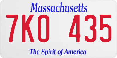MA license plate 7KO435