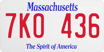 MA license plate 7KO436