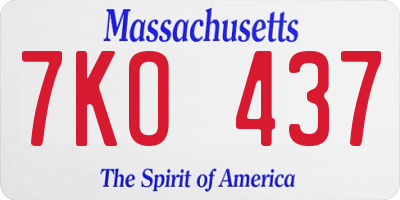 MA license plate 7KO437