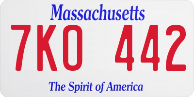 MA license plate 7KO442