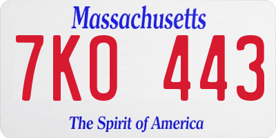 MA license plate 7KO443