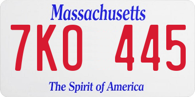MA license plate 7KO445