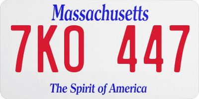 MA license plate 7KO447