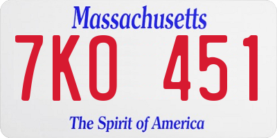 MA license plate 7KO451