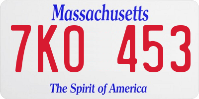MA license plate 7KO453