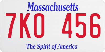 MA license plate 7KO456