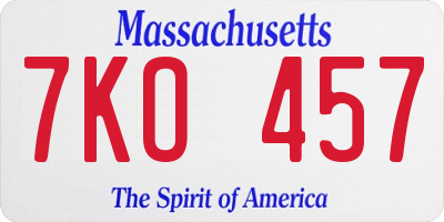 MA license plate 7KO457