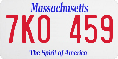 MA license plate 7KO459