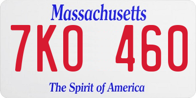 MA license plate 7KO460