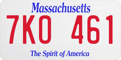 MA license plate 7KO461