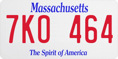 MA license plate 7KO464