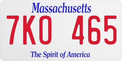MA license plate 7KO465