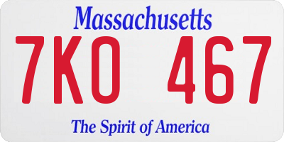 MA license plate 7KO467