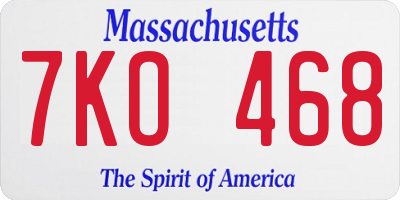 MA license plate 7KO468