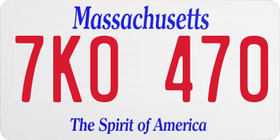 MA license plate 7KO470