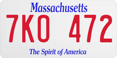 MA license plate 7KO472