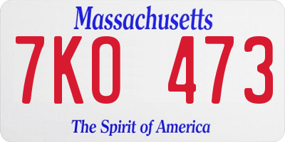 MA license plate 7KO473