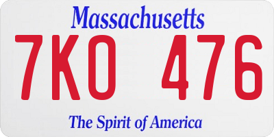 MA license plate 7KO476